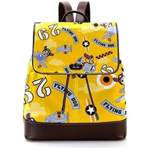 Gepersonaliseerde schooltassen boekentassen voor tiener gele cartoon puppy, Meerkleurig, 27x12.3x32cm, Rugzak Rugzakken