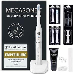 Ultrasone tandenborstel MEGASONEX M8 - MEGASET - 1 x tandpasta, 1 x tongreiniger, 1 x paar vervangende borstelkoppen zacht