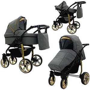 SaintBaby Mountain Kinderwagen, buggy, babyzitje en Isofix, keuze uit 8 kleuren, Legro Gold, 2-in-1 zonder babyzitje