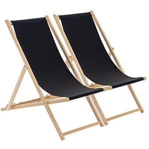 FQDZ Traditionele opvouwbare houten ligstoel - mosterdgeel, enkele verpakking voor volwassenen - outdoor canvas ligstoel voor tuin, terras, strand en camping (A. zwart, pak van 2)