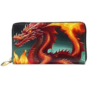 AthuAh Dragon King in Firewomen'S lange portemonnee, reisportemonnee en lange portemonnee met grote capaciteit, portemonnee met rits, 19 × 10,5 cm, Zwart, Eén maat