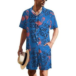 Roze flamingo Hawaiiaanse pak voor heren, set van 2 stuks, strandoutfit, shirt en korte broek, bijpassende set