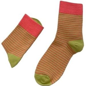 YIJIANUO Vrouwen Sokken Koreaanse Stijl Gemengde Kleur Vrouwelijke Gestreepte Sokken Ademend Warm Casual Meisjes Crew Sokken Korte Comfortabele, Groen Oranje Gestreept, One size