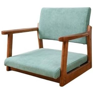 FZDZ Japanse massief houten tatami-stoel zonder poten met armleuningen rugleuning vloerstoel comfortabel kussen lage kruk geschikt voor raam, kantoor, thuis (R)