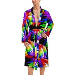 LGBT Gay Pride Regenboog Lippen Herenbadjas Zachte Badjas Pyjama Nachtkleding Loungewear Ochtendjas met Riem 2XL