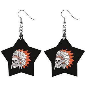 American Indian Eagle Chief Skull Fashion Leuke Oorbellen Grappig Geschilderd Houten Sieraden Geschenken Voor Vrouwen Ster