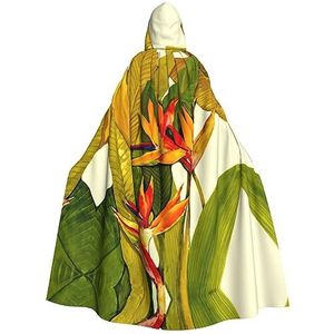OdDdot Tropische paradijsvogelprint, carnavalskape, mantel met capuchon, heksenkostuum voor mannen en vrouwen, cosplay-kostuums