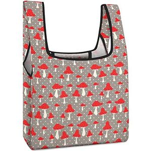 Leuke Rode Paddestoel Herbruikbare Boodschappentas Met Handvat Opvouwbare Boodschappen Tote Bag Grote Capaciteit Lichtgewicht Handtas Voor Mannen Vrouwen