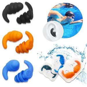 3 paar Waterdichte zwemoordopjes voor volwassenen, Herbruikbare zachte siliconen zwemmer oordopjes, oordopjes met opbergdoos, voor douchen, snorkelen, surfen en andere watersporten(Oranje/Blauw/zwart)