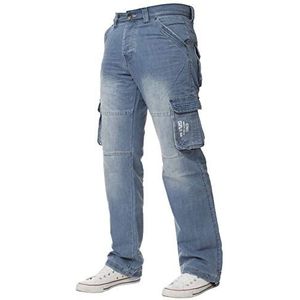 ENZO Heren Ontwerper Cargo Combat Broek Jeans Denim Heavy Duty Werk Casual Broek