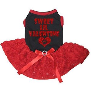 Petitebelle Bling Sweet Lil Valentijn Zwart Katoen Shirt Rood Bloemen Rose Tutu, Small, Rood