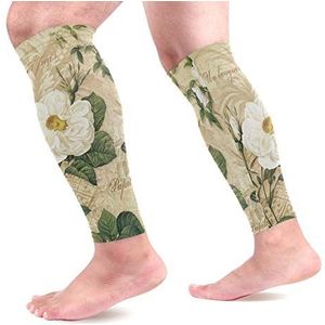 EZIOLY Witte bloemen en vlinder sport kalf compressie mouwen been compressie sokken kuitbeschermer voor hardlopen, fietsen, moederschap, reizen, verpleegkundigen