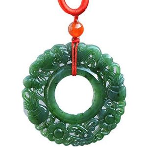 jade hanger, jade ketting, Natuurlijke groene HETIAN Jades hanger beide zijden uitgehold ronde ringkern hanger ketting vrouw heren sieraden