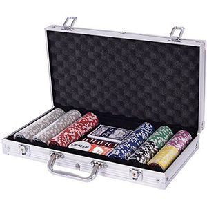 Costway Pokerset, 300 laserchips, inclusief aluminium koffer, complete set (zilver)