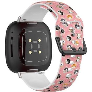 Zachte sportband compatibel met Fitbit Sense/Sense 2 / Versa 4 / Versa 3 (gezicht schattige kat op roze) siliconen armband accessoire