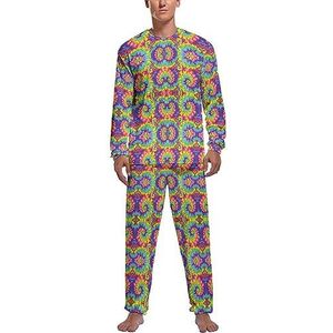 Tie Dye Kleurrijke Abstracte Zachte Heren Pyjama Set Comfortabele Lange Mouw Loungewear Top En Broek Geschenken S