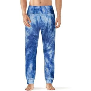 Blue Tie Batik Dye Heren Slaap Pyjama Lounge Broek Rechte Fit Slaap Bodems Zachte Lange Pj Broek Nachtkleding