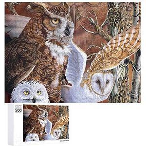 Find The Owls Jigsaw Puzzle voor volwassenen, gepersonaliseerd houten puzzel afbeelding kunstwerk voor thuis wanddecoratie cadeau 500 stuks