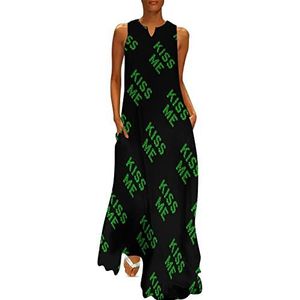 Kiss Me Shamrock Clover dames enkellengte jurk slim fit mouwloze maxi-jurk casual zonnejurk XL