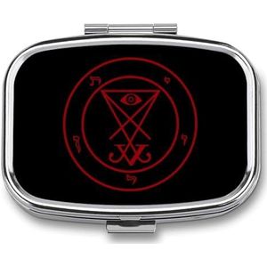 Sigil of Lucifer kleine pillendoosorganizer, 2 vaks medicijnkoffer met spiegel voor zakportemonnee, reizen