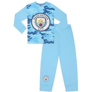 MANCHESTER CITY Jongens Football Club Camouflage Lange Pyjama Set, Blauw, 7-8 jaar