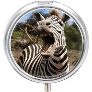 3 Compartiment Kleine Pillendoos Reizen Geneeskunde Pil Organizer met Spiegel Vochtbestendige Pillen Case Grappige Zebra Draagbare Pocket Geneeskunde Organizer Ronde Vitamine Organizer Box