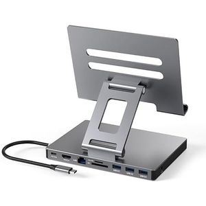 iPad Pro USB C Hub Stand, 9-in-1 Adapter voor iPad Pro M4 M2 13 12,9 11 inch docking station opvouwbaar met 4K 60Hz HDMI, RJ45 Gigabit Ethernet, SD/TF kaartlezer, 3 USB 3.0, 3,5 mm audio, iPad Air