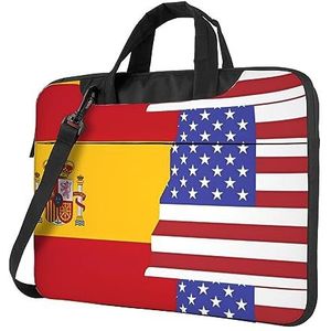 UPIKIT Amerikaanse Spanje Vlag Schokbestendige Draagbare Schouderlaptoptas voor Dagelijkse Werk Zakelijke Vergaderingen, Zwart, 14 inch