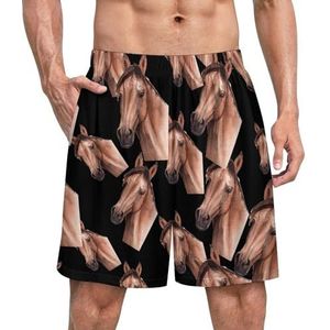 Aquarel Handgeschilderde Paard Grappige Pyjama Shorts Voor Mannen Pyjama Bottoms Mannen Nachtkleding Met Zakken Zacht