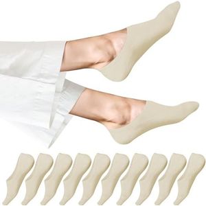 EKSHER No Show Sneakersokken, onzichtbare enkelsokken voor dames en heren, katoen, siliconen pad, antislip, voor de zomer, 10 paar, 10 x beige, 43-46 EU