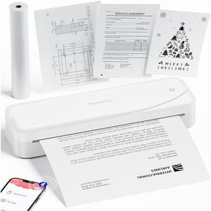 Phomemo M833 Draagbare A4-printer, 300 dpi thermische printer voor zaken, reizen, thuis, bluetooth-printer zonder inkt, compatibel met telefoon en notebook, wit