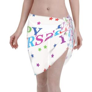 Sterren en gelukkige vaderdag print elegante strandwrap, bikini cover-up, badmode jurk, voor vrouwen, perfect voor zwembad en resort zwart, Zwart, one size