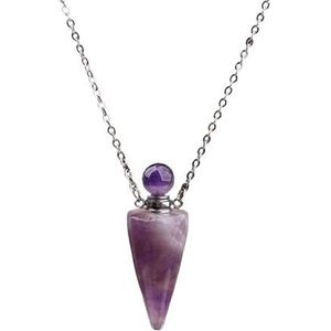 Spiritual Divination Pendulum For Dowsing Women Crystal Quartz Perfume Bottle Pendant Necklace Reiki Chakra (Color : Amethyst Silver)