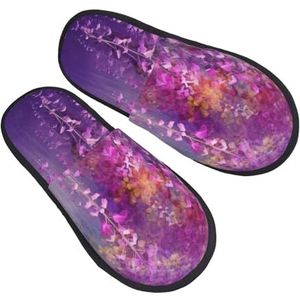 BONDIJ Abstracte paarse huilende bloemenprint pantoffels zachte pluche huispantoffels warme instappers gezellige indoor outdoor slippers voor vrouwen, Zwart, one size