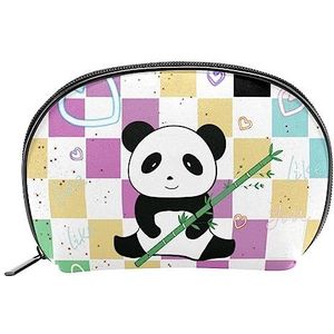Leuke Panda Make-up Tas, Kleine Reizen Cosmetische Tas, Toilettas Organizer Pouch met Ritssluiting, Halve cirkel Shell Cosmetische Pouch voor Meisjes Vrouwen, Veelkleurig #09, 19x5.5x13cm/7.5x2.2x5in