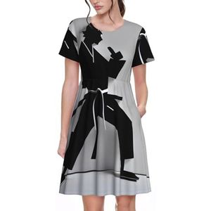 JJPUNGK Indrukwekkende Karate Mannen Print Dagelijks Dragen Vrouwen Jurken Casual Zomer Jurk met Korte Mouwen Ronde hals Zakken, Zwart, S