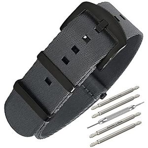 Masar 18 tot 22 mm premium set NATO - gesp van geborsteld staal zwart - armbanden voor horloges - fijn nylon, Nato | Grey Black, 20 mm, Riem
