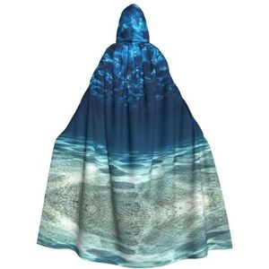 Womens Mens volledige lengte carnaval cape met capuchon cosplay kostuums mantel, 190 cm blauw oceaan zee zee