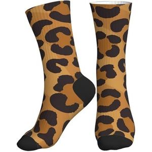 GUOLGP Gele Luipaardprint Mid-Tube Sportsokken Voor Mannen Vrouwen Hardlopen Met Antislip Fit Gym Jogging Training, 2 Zwart-2, One size