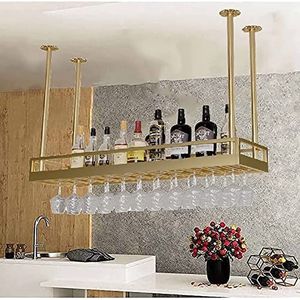 Wijnrek Industriële Vintage Bar Drijvende Plank, Verstelbare Hoogte, Plafond Gemonteerde Hangende Wijnfles Houder, Plank Champagne Glazen Rek, Bar Home Decor, Goud (Size : 100cm)