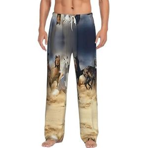 Animal Running Horse Heren Lange Lounge Wear Broek Nachtkleding Pyjama Bodems Nachtkleding Nachtkleding Met Zakken En Trekkoord, Wit, S