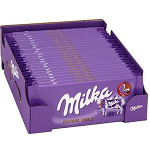 Milka Alpine melkchocoladereep, glad en romig, perfect om te delen, 100 g (Pack van 24)
