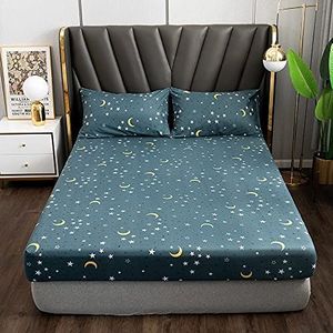 Damier DXHome Hoeslaken, 100 x 200 cm, blauwe ster, maanpatroon, superzacht microvezel, voor jongens en meisjes, kinderlaken, geschikt voor matrassen tot 30 cm