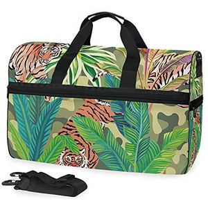 Tropische Tiger Sporttas, met schoenenvak, reistas, handtas voor reizen, vrouwen, meisjes, mannen