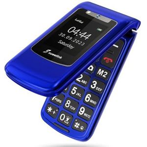 SweetLink F2 Mobiele telefoon voor senioren, met grote toetsafdekking en hoog volume, SOS-knop, beeldcontacten, USB-C-laadstation, dual sim, display 2,4 inch, FM-radio, blauw