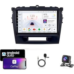 9 Inch Autoradio Compatibel voor Suzuki vitara 2014-2018 met GPS Navigatie CarPlay Android Auto Acht-Core 4G Bluetooth WiFi MirrorLink Stuurwiel Afstandsbediening(T6 8 Core 4G+Wifi 8G+128G)