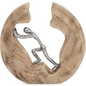 Moritz Sculptuur Push and Work 29 x 28 x 6 cm, mangohout decoratief figuur, woonkamerdecoratie, tafeldecoratie, sculpturen, decoratie, modern, boomschijf met aluminium