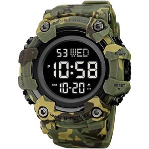 Grote Wijzerplaat Digitale Horloge S Shock Mannen Militaire Leger Horloge Waterbestendig LED Sport Horloges, Camouflage Groen, M, Digitaal