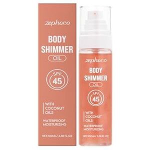 Sunscreen Body Glow Oil, Body Shimmer Sunscreen, SPF 42 Broad Spectrum, Waterdicht, Lichtgewicht, Waterbestendig, Geeft de huid een Glowy Finish 6,76 fl oz, Rose