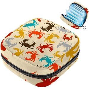 MUOOUM Maandverband Opbergtas, Kleurrijk Krabpatroon Menstruatie Cup Pouch, Draagbare Maandverband Pads Opbergzakken Vrouwelijke Menstruatie Eerste Menstruatie Tas voor Tiener Meisjes Vrouwen Dames